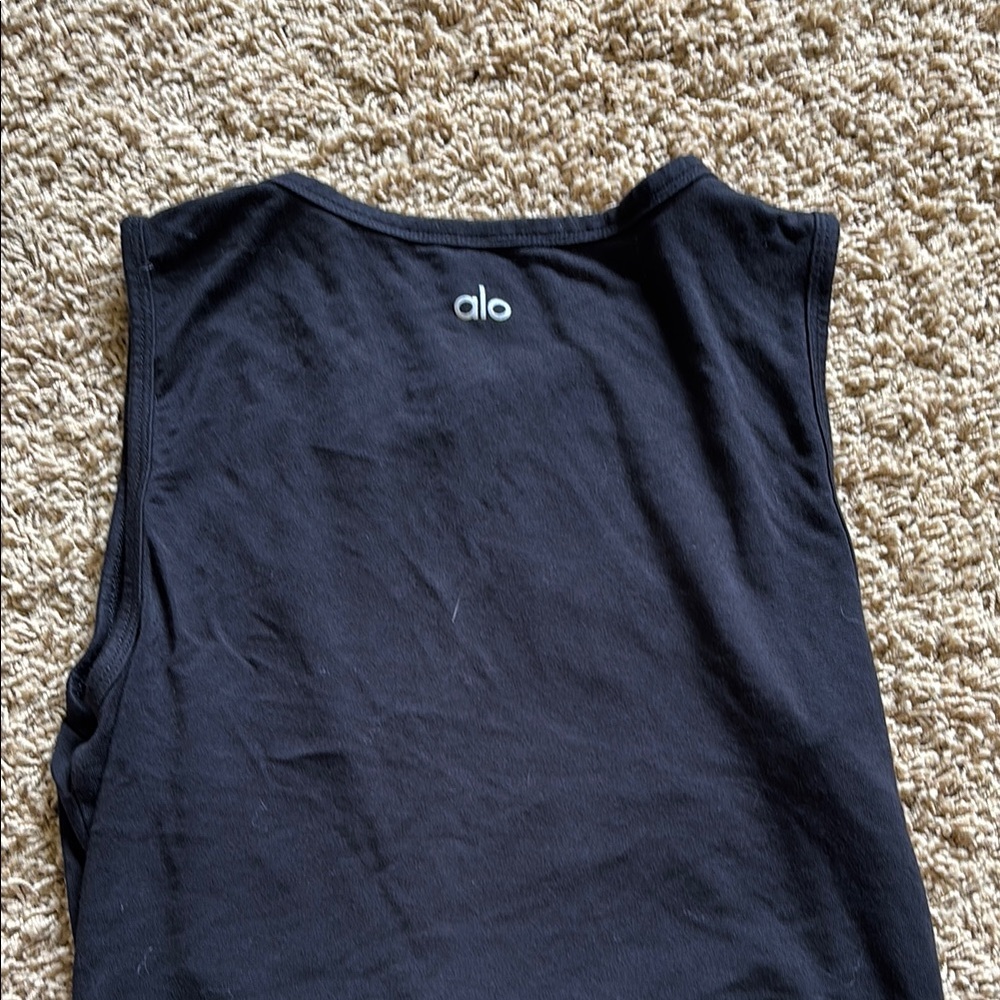 Alo Yoga Black Sleeveless Muscle Tee With Tie Front View 2